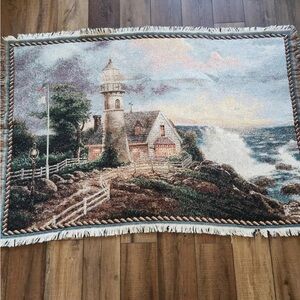 Thomas Kinkade Lighthouse Tapestry Throw Blanket (Vintage)